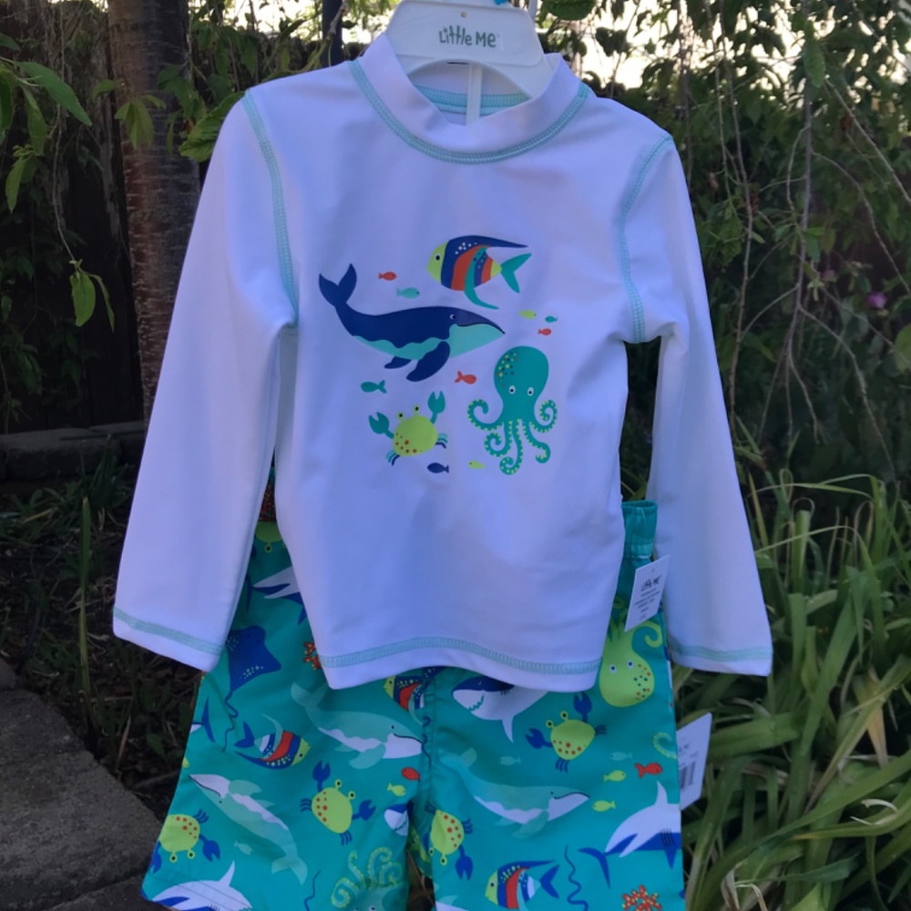 Infant boy two piece sea themed swim trunks and top - Picture 2 of 3